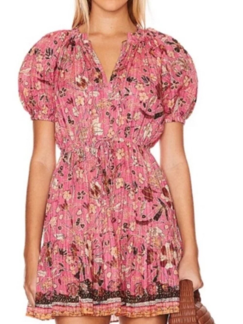 Ulla Johnson Sanna Tiered Dress in Pink Floral Hollyhock Sz 8